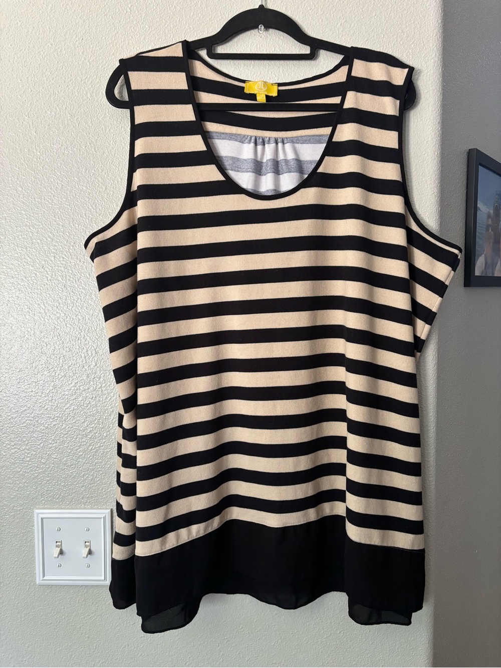 Liz Lange Striped Sleeveless Tunic Top Black Tan 3X